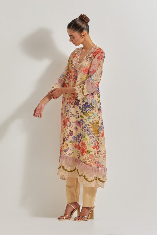 Blooming Burst Chanderi  Kurta Set