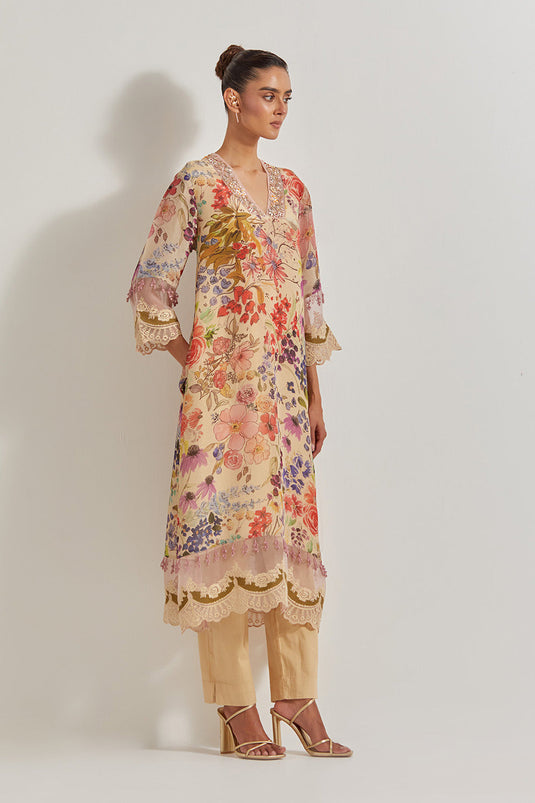 Blooming Burst Chanderi  Kurta Set