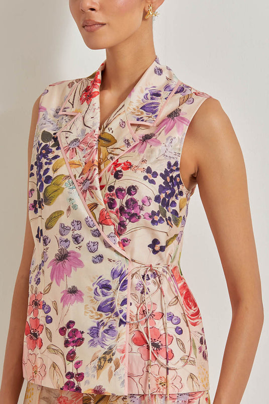 Blooming Burst Chanderi Wrap Top Paired With  Chanderi Silk Sharara
