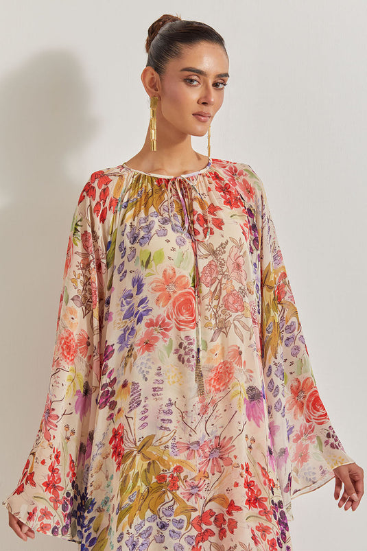 Blooming Burst Georgette  Tunic With  Sharara Pants