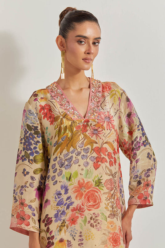Blooming Burst Tissue Chanderi  Kurta Set