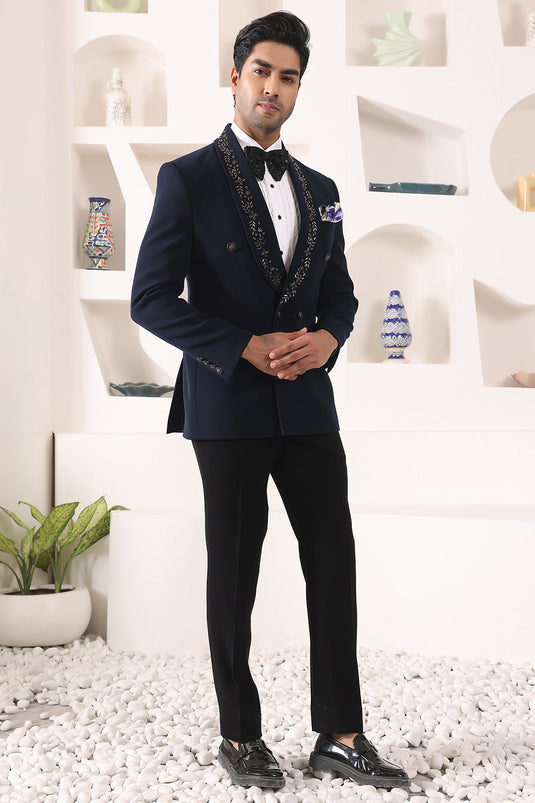 Blue Doublebreast Tuxedo with embroidered collar