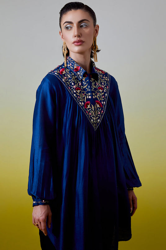 Blue Shirt with pintucks and pant