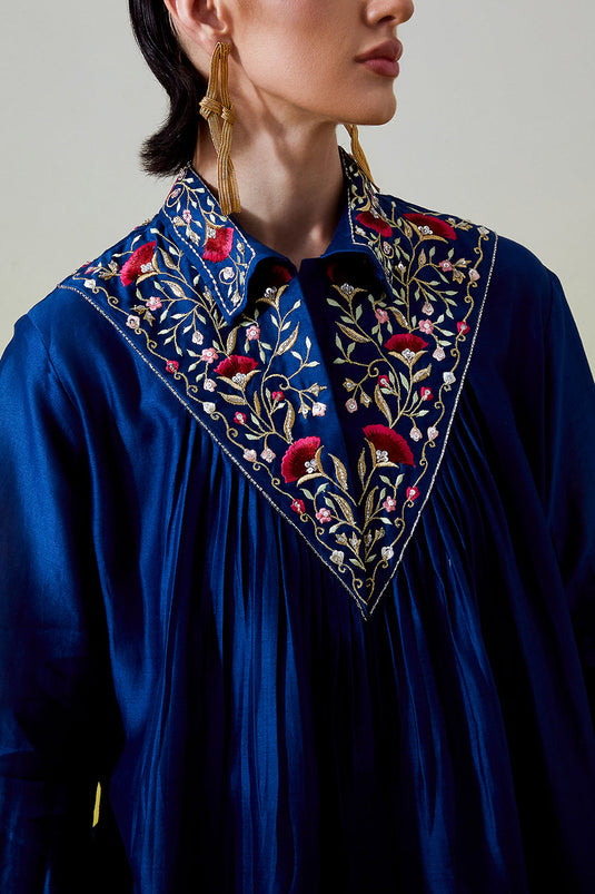 Blue Shirt with pintucks and pant