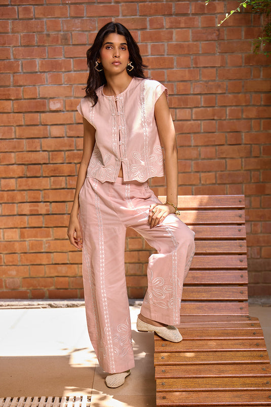 Blush Embroidered Cropped Jacket