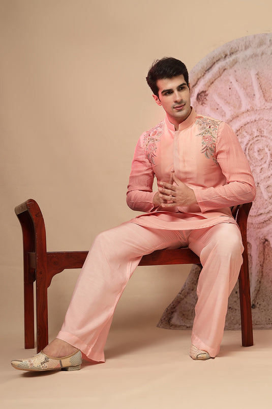 Blush Pink Silk Kurta Set