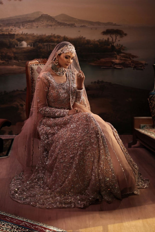 Peach Zardosi Embroidered Reception Gown