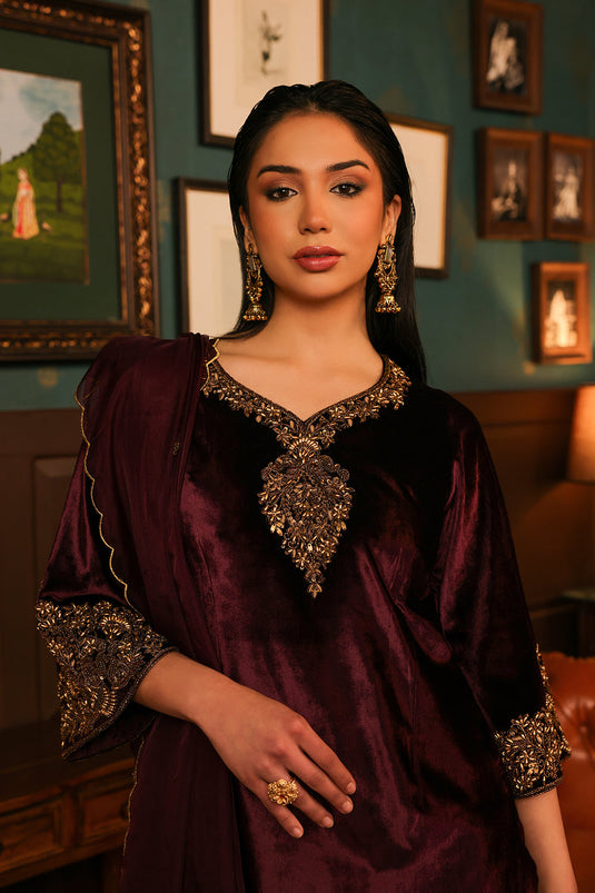 Burgundy Sharara Set