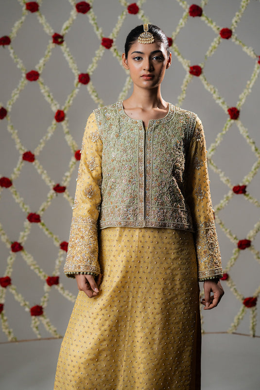 Butter Yellow Booti Tissue Jacket Set