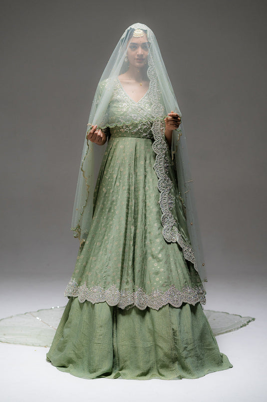 Celadon Green Angrakha Lehenga Set