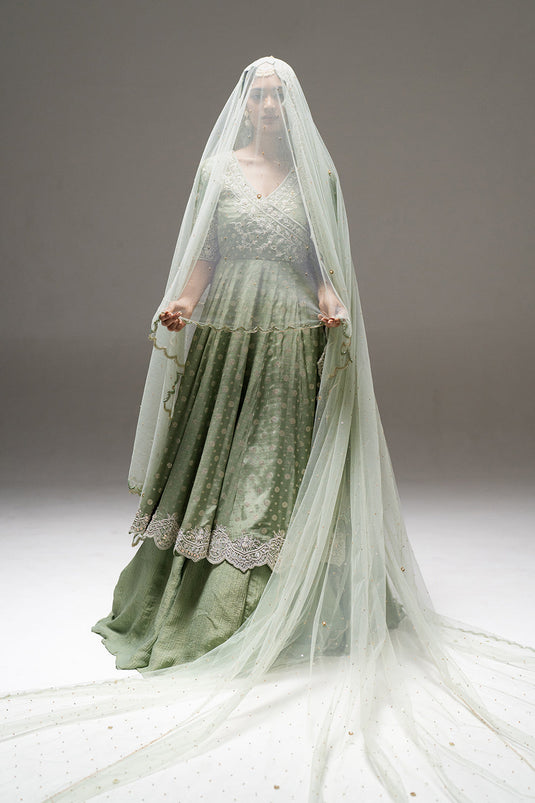 Celadon Green Angrakha Lehenga Set