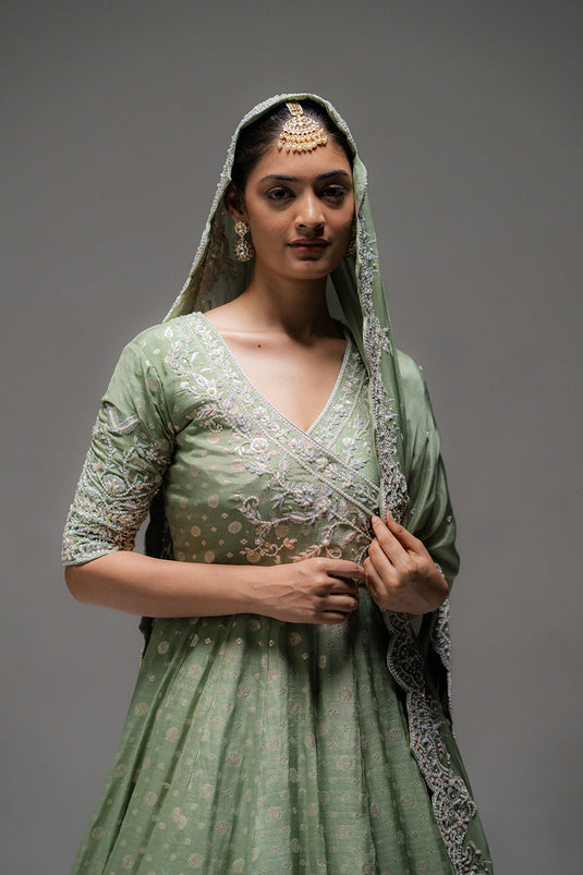 Celadon Green Angrakha Lehenga Set