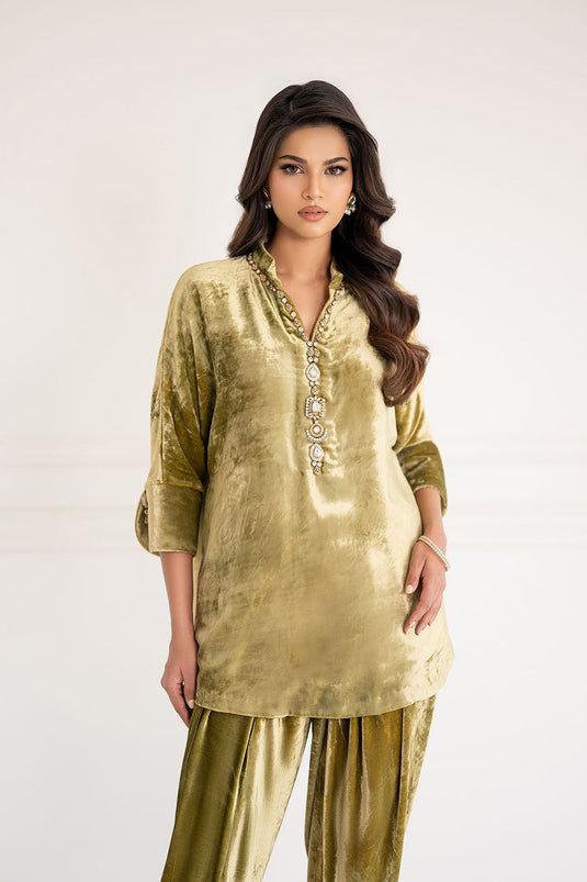 Champagne Olive Velvet Occasion Co-ord