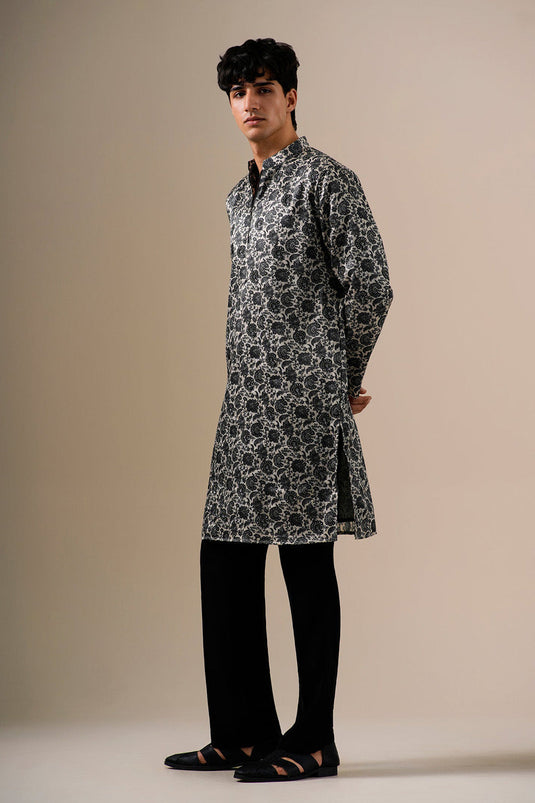 Charcoal Bloom Kurta Set