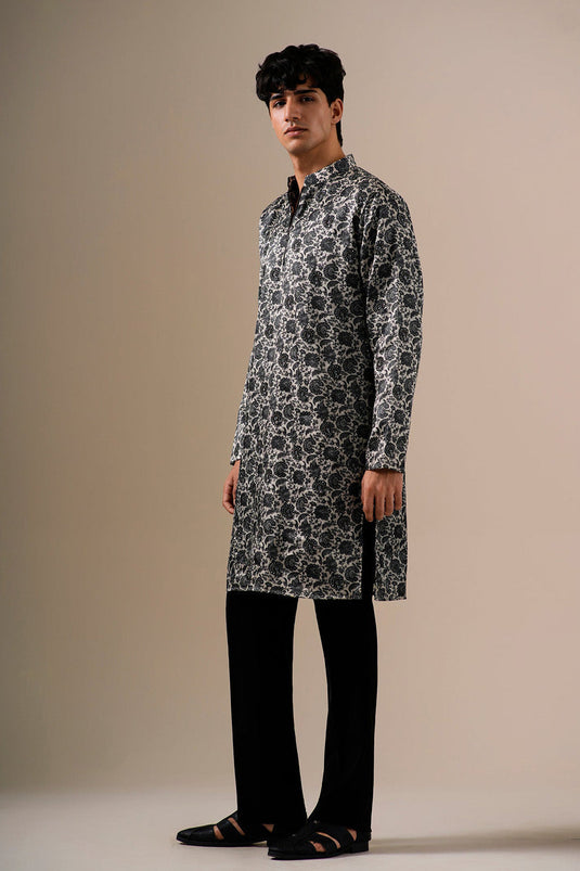 Charcoal Bloom Kurta Set