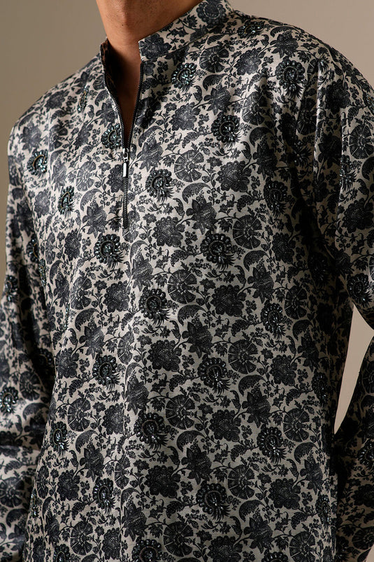 Charcoal Bloom Kurta Set