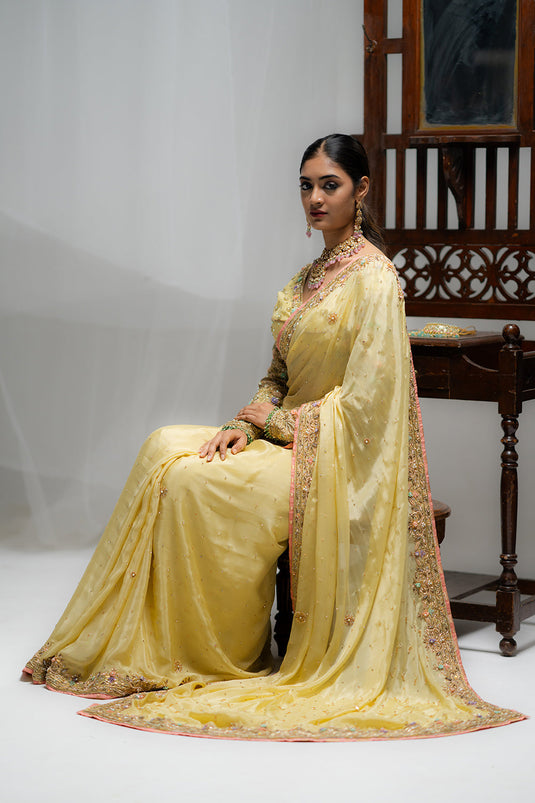 Charming Cream Embroidered Saree