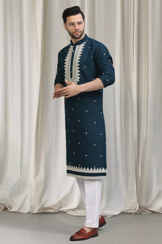 Classic  Embroidered Kurta With Back Elastic Pants