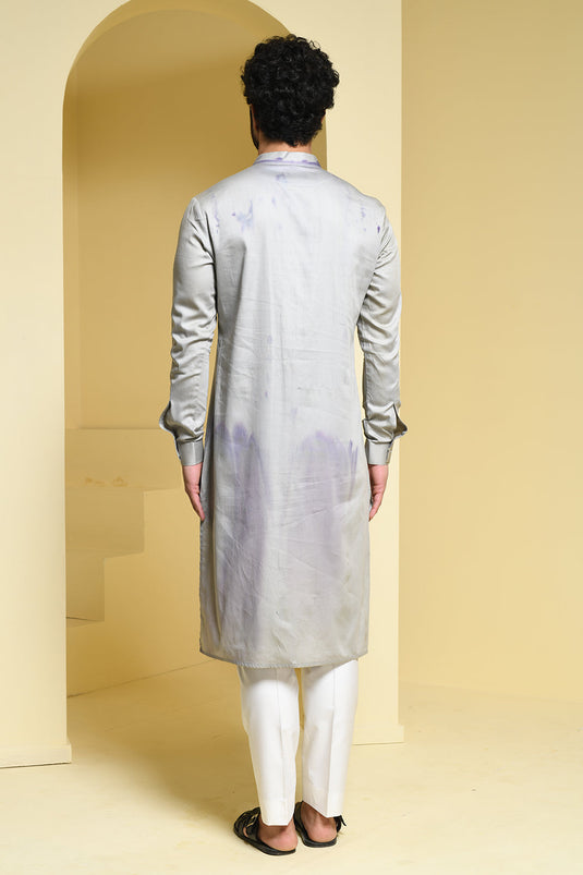 Cotton Grey kurta pants with Organza Details
