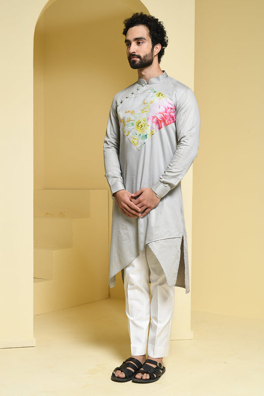 Cotton Grey kurta pants with Organza Details