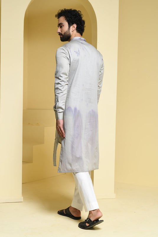 Cotton Grey kurta pants with Organza Details
