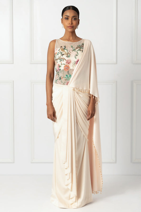 Creame drape saree set