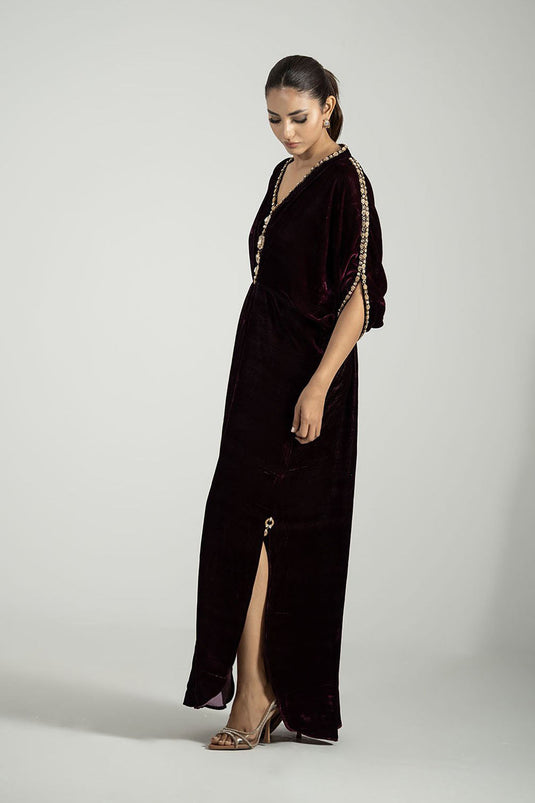 Crimson Luxe Hand-Embroidered Kaftan