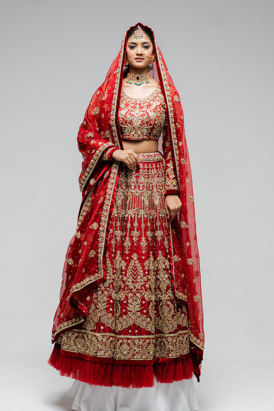 Deep Maroon Machine Embroidered Lehenga Set