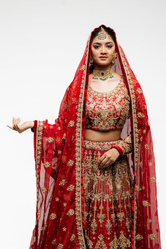 Deep Maroon Machine Embroidered Lehenga Set