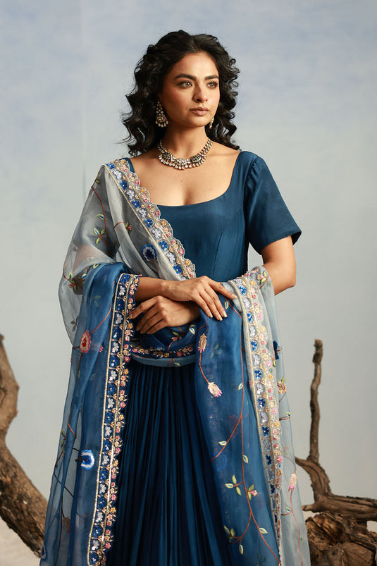 Deep Teal Extra Flared Anarkali Set