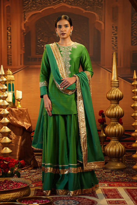 Dual Tone Green Chanderi Silk Sharara Set