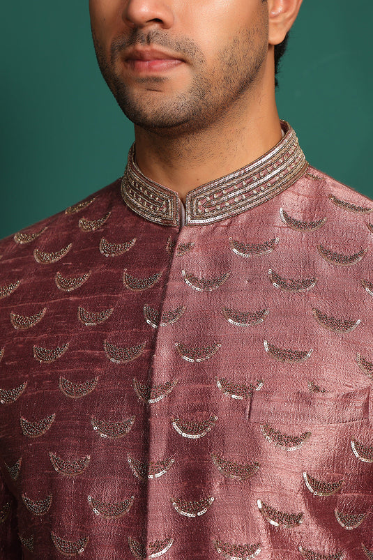 Dusty Pink Sherwani with intricate work of beads and sequence