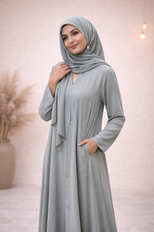 Elegant Light Grey Abaya