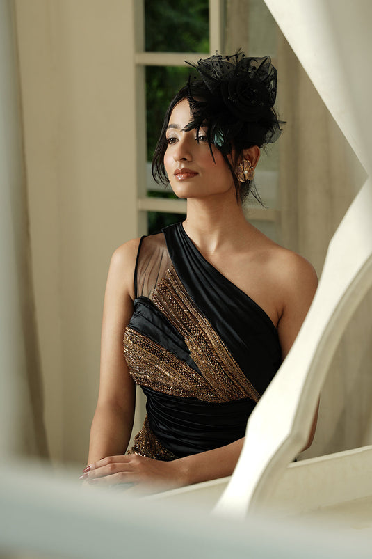 Elegant One-Shoulder Metallic Cocktail Dress