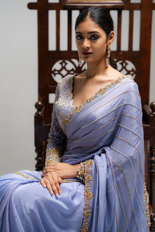 Elegant Sky Blue Saree With Embellished Border