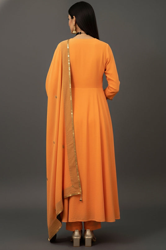 Embroidered Crepe  Kurta with Straight Pants with Organza Dupatta