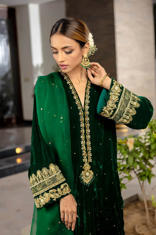 Emerald Dusk Velvet Suit Set