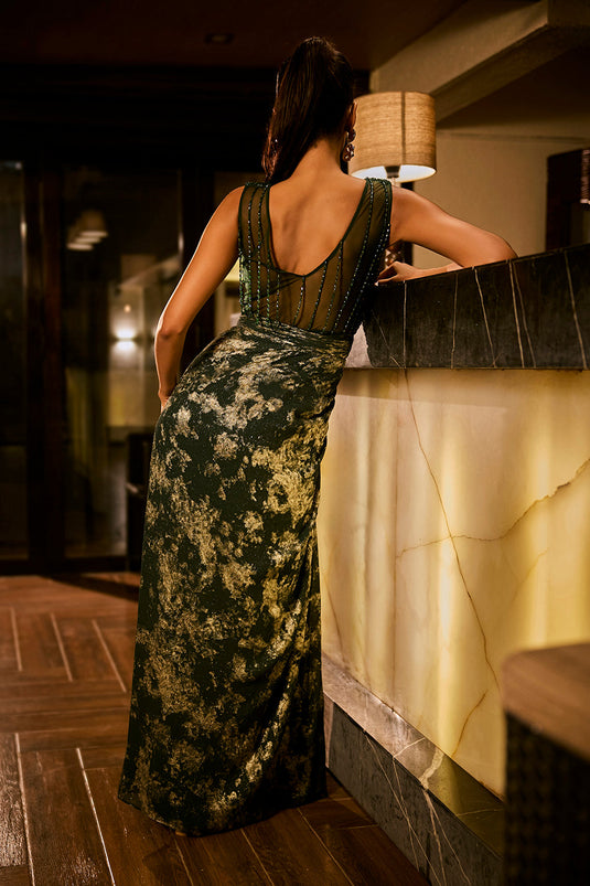 Emerald green embellished gown