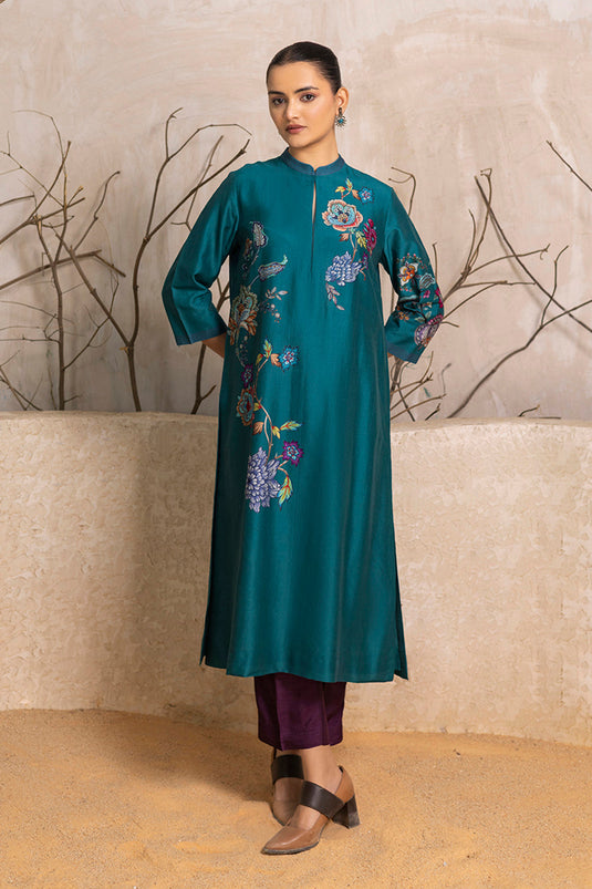 Emerald Silk Chanderi Floral Printed Tunic