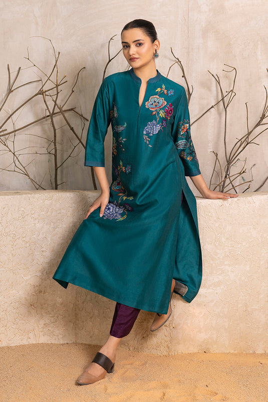 Emerald Silk Chanderi Floral Printed Tunic