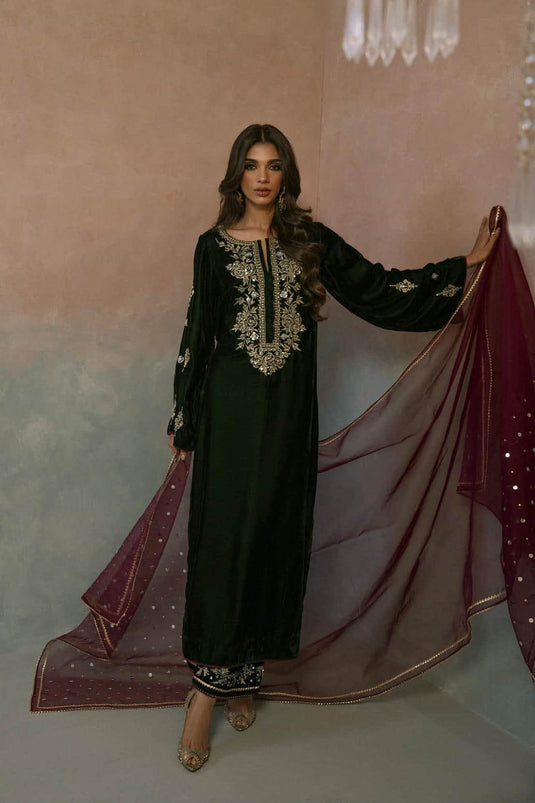 Evergreen Dusk Velvet Suit Set