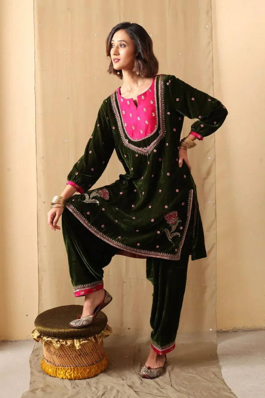 Forest Bloom Velvet Suit Set