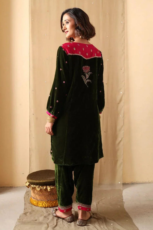Forest Bloom Velvet Suit Set