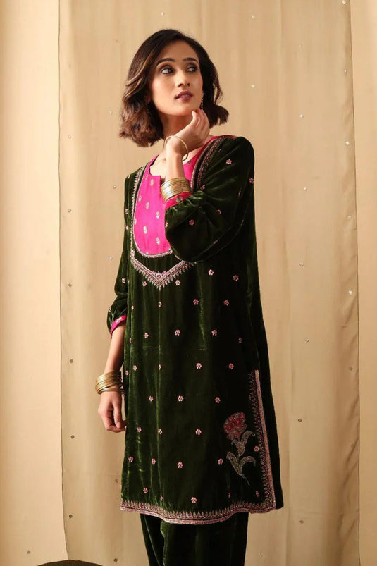 Forest Bloom Velvet Suit Set