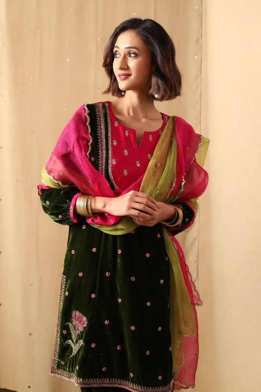 Forest Bloom Velvet Suit Set