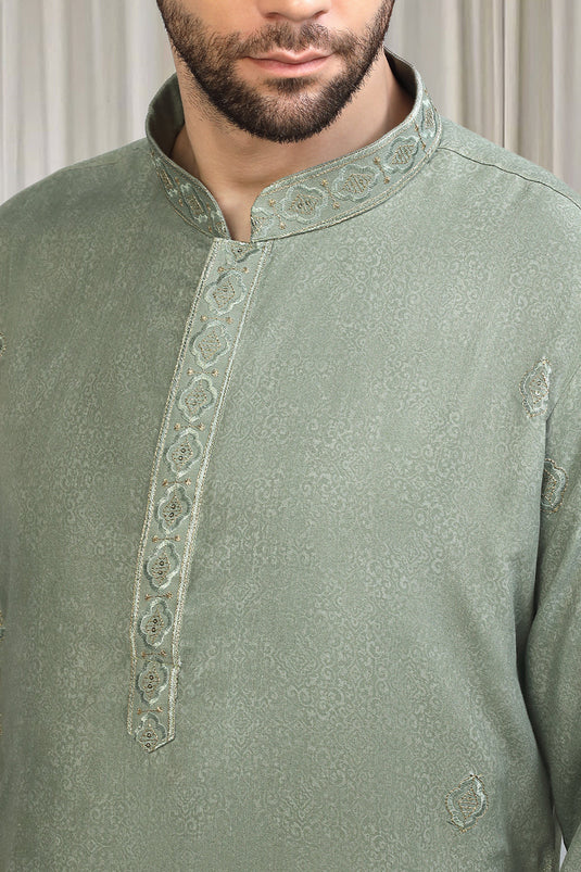 Forest Printed Embroidered Kurta Set With Back Elastic Pants