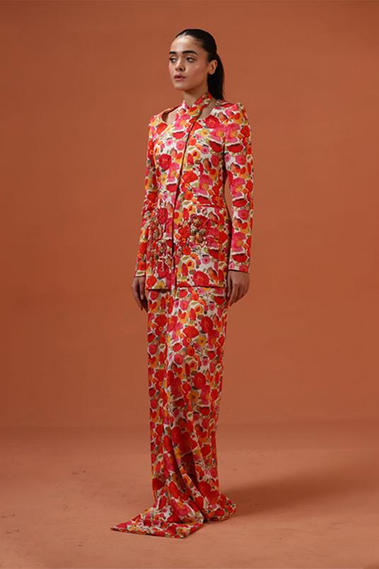 Frida halter jacket with draped skirt