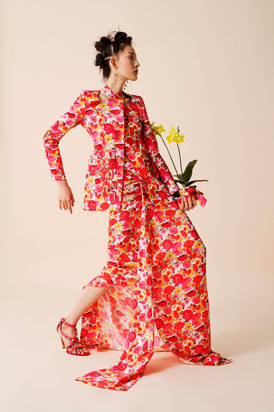 Frida halter jacket with draped skirt