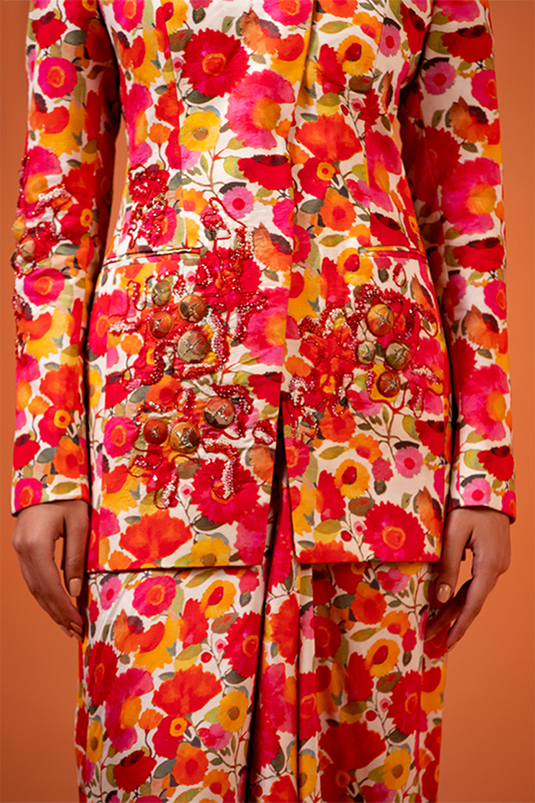 Frida halter jacket with draped skirt