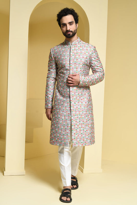 Fully hand embroidered thread work sherwani